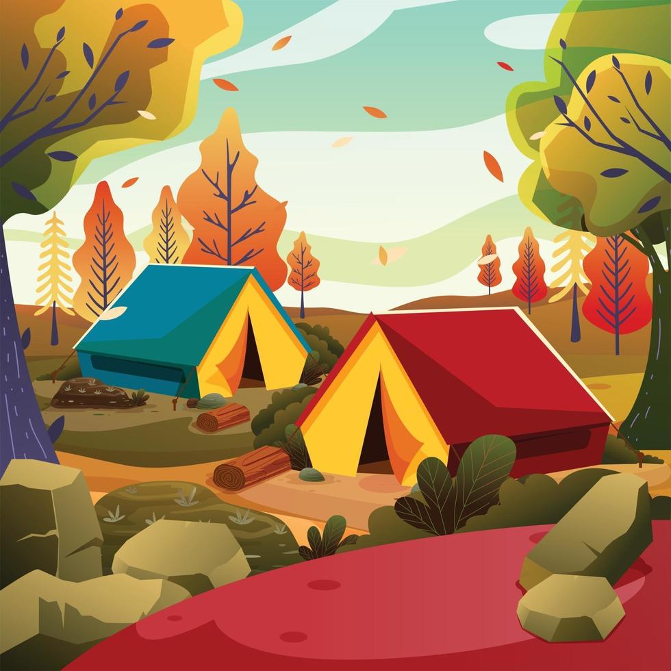 campamento en el paisaje del bosque. vector