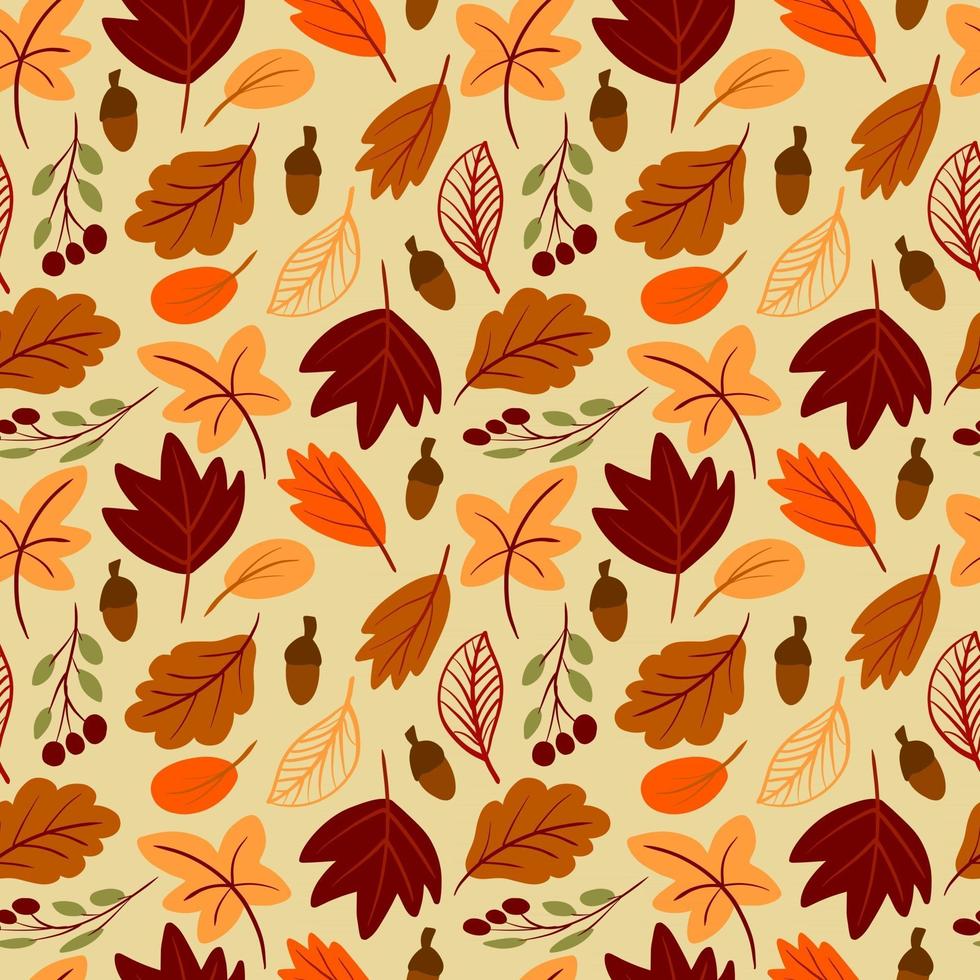 Seamless pattern with autumn leaves hand drawn simple childish style vector