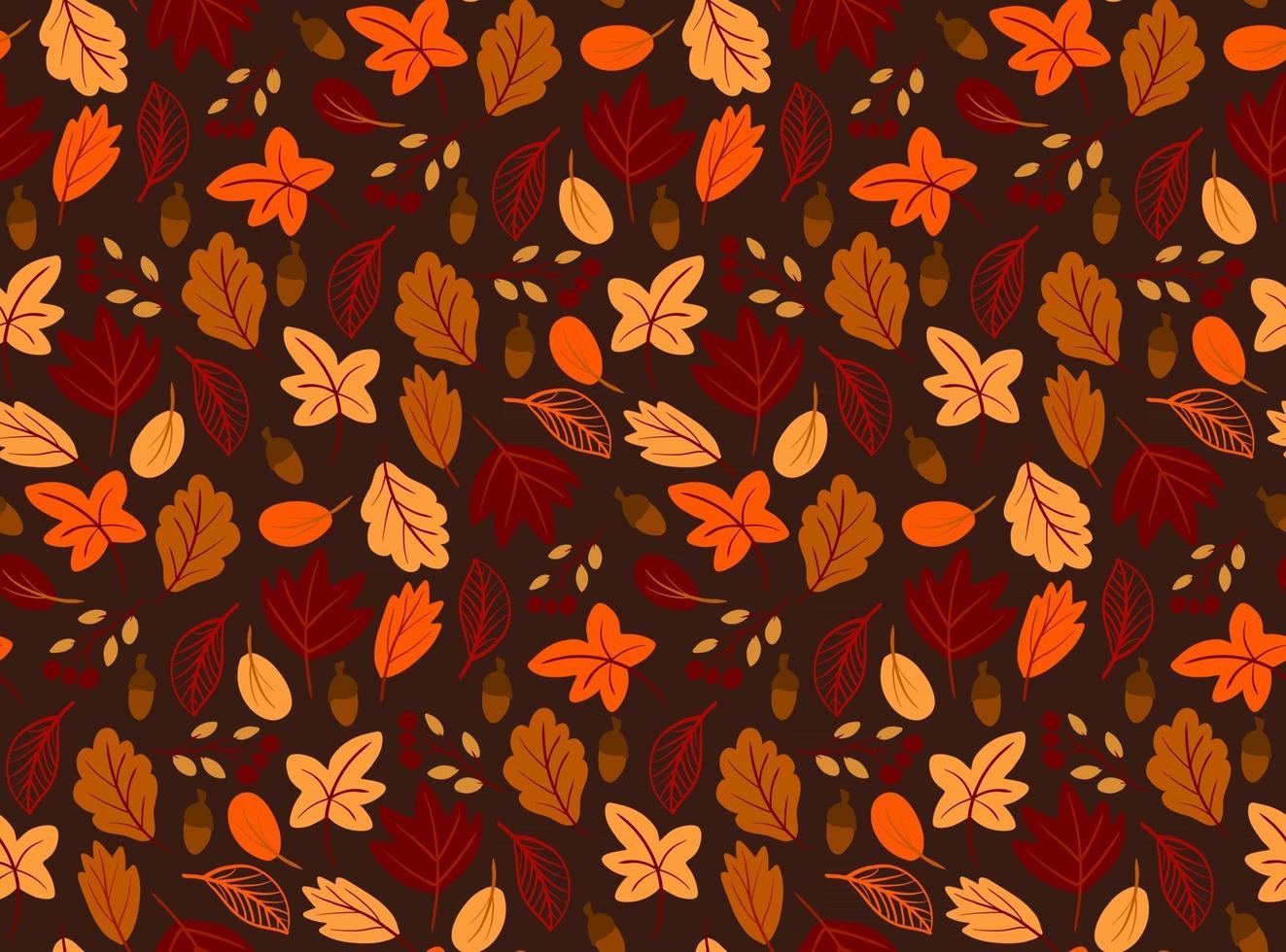 Seamless pattern with autumn leaves, flat style on black background. vector