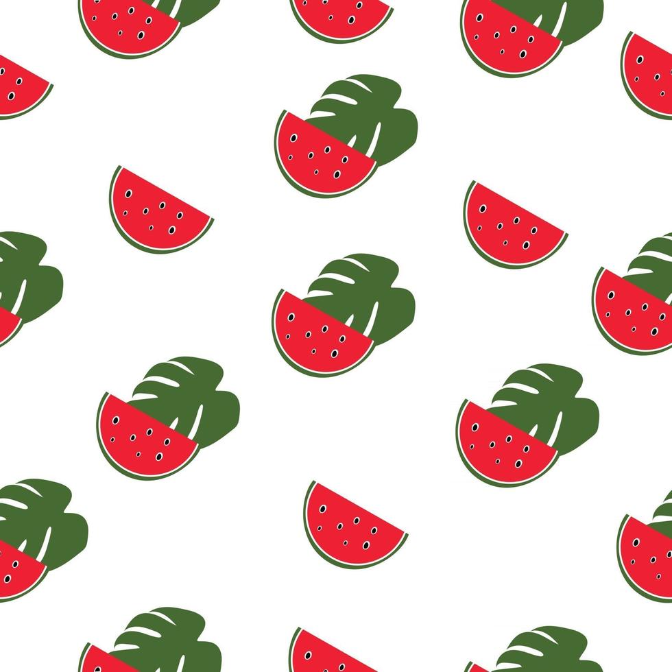 watermelon seamless pattern with tropical leaf vector