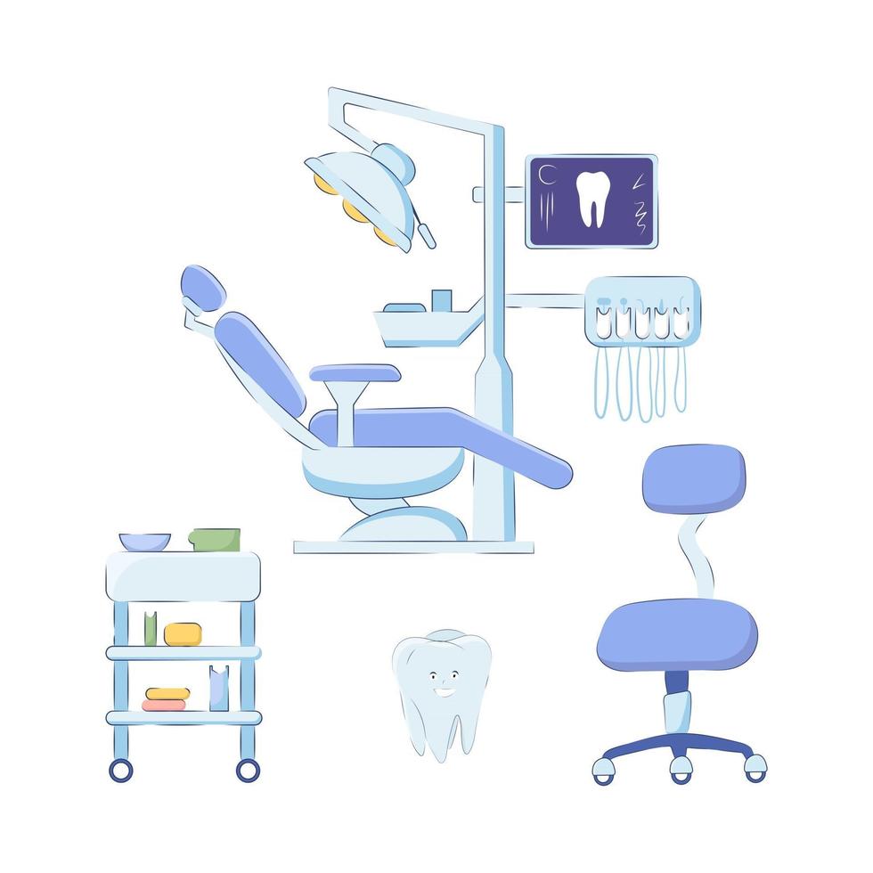 Dental office equipment set and furniture vector