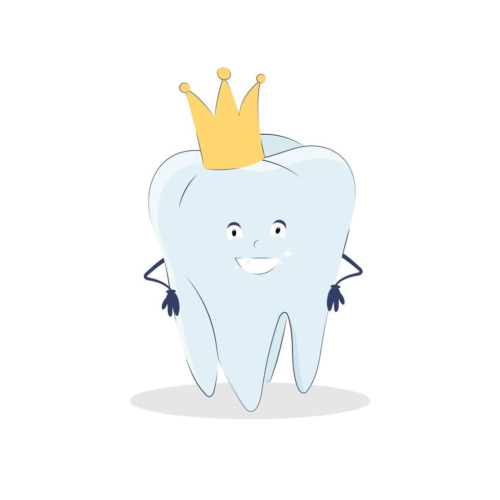 Cute tooth with crown, human face and handles vector