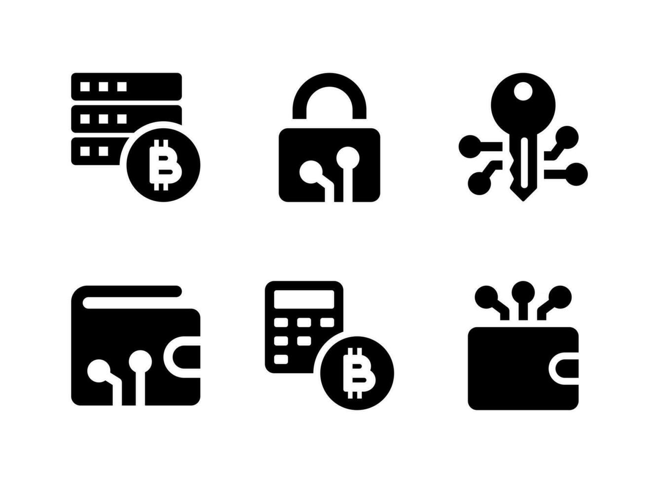 conjunto simple de iconos sólidos vectoriales relacionados con criptomonedas vector