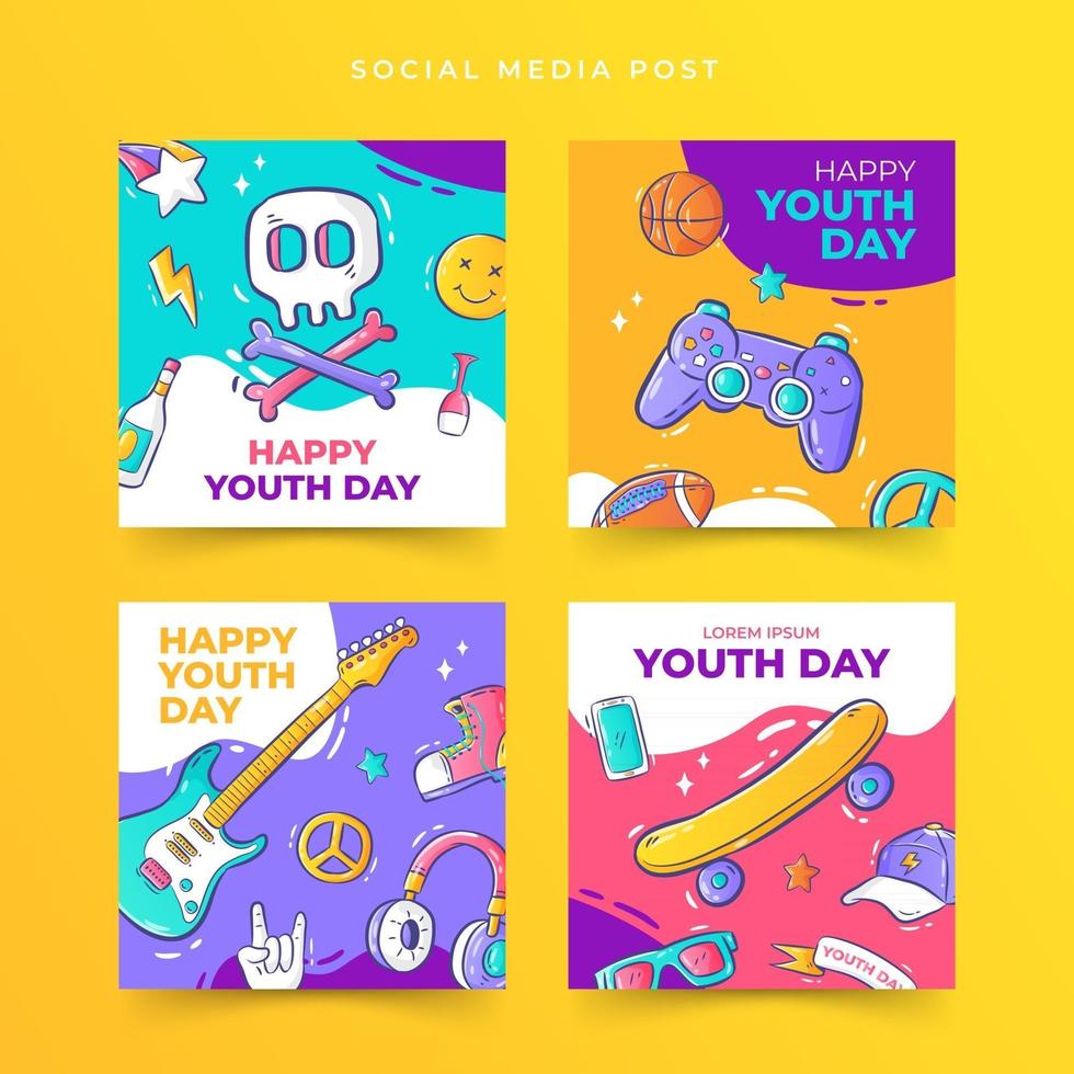 plantilla de publicación de redes sociales del día de la juventud dibujada a mano vector