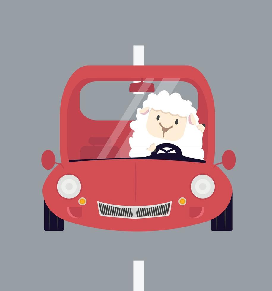 white little sheep driving car vector