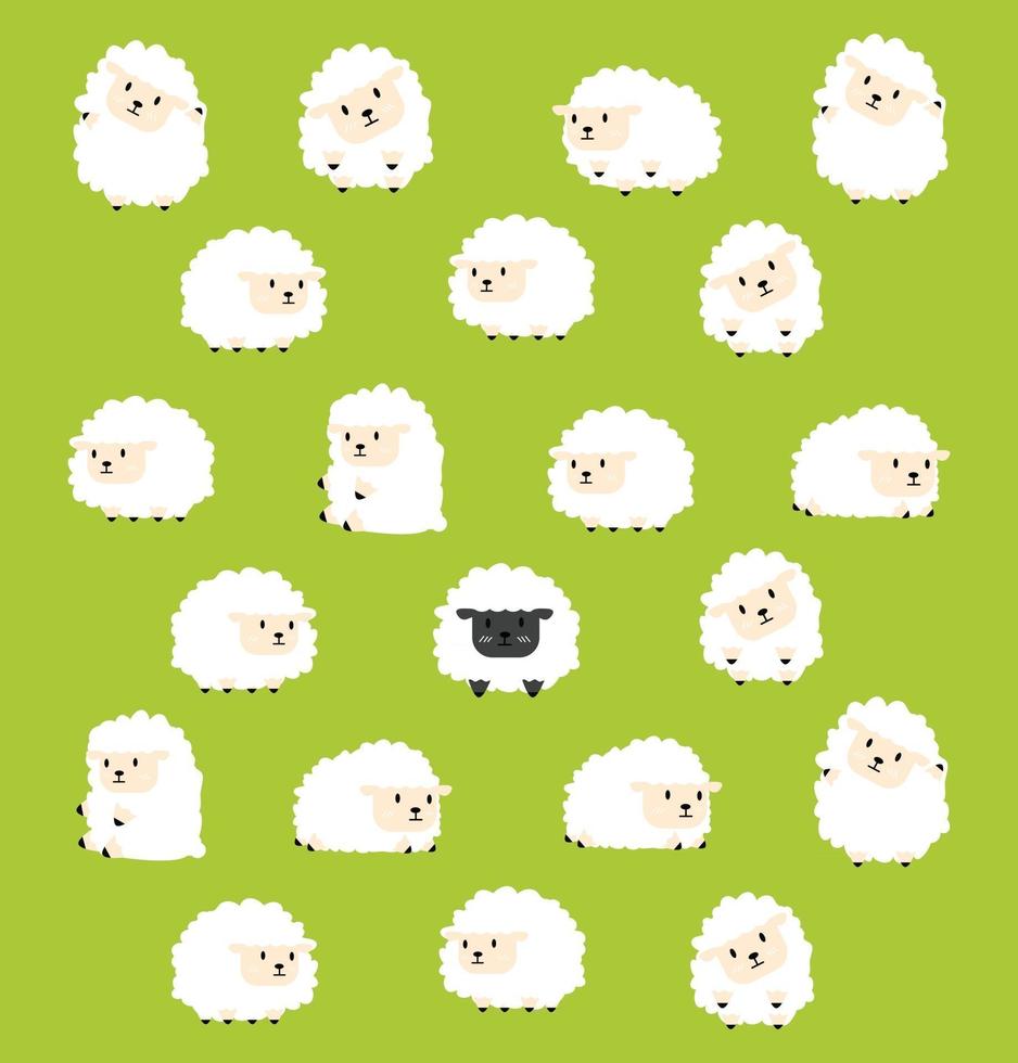 black little sheep between white sheep concept vector