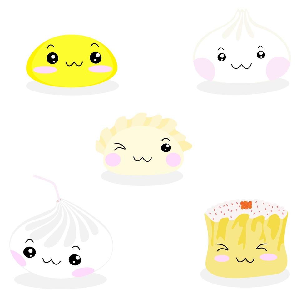 Cute cartoons dim sum,traditional Chinese dumplings vector