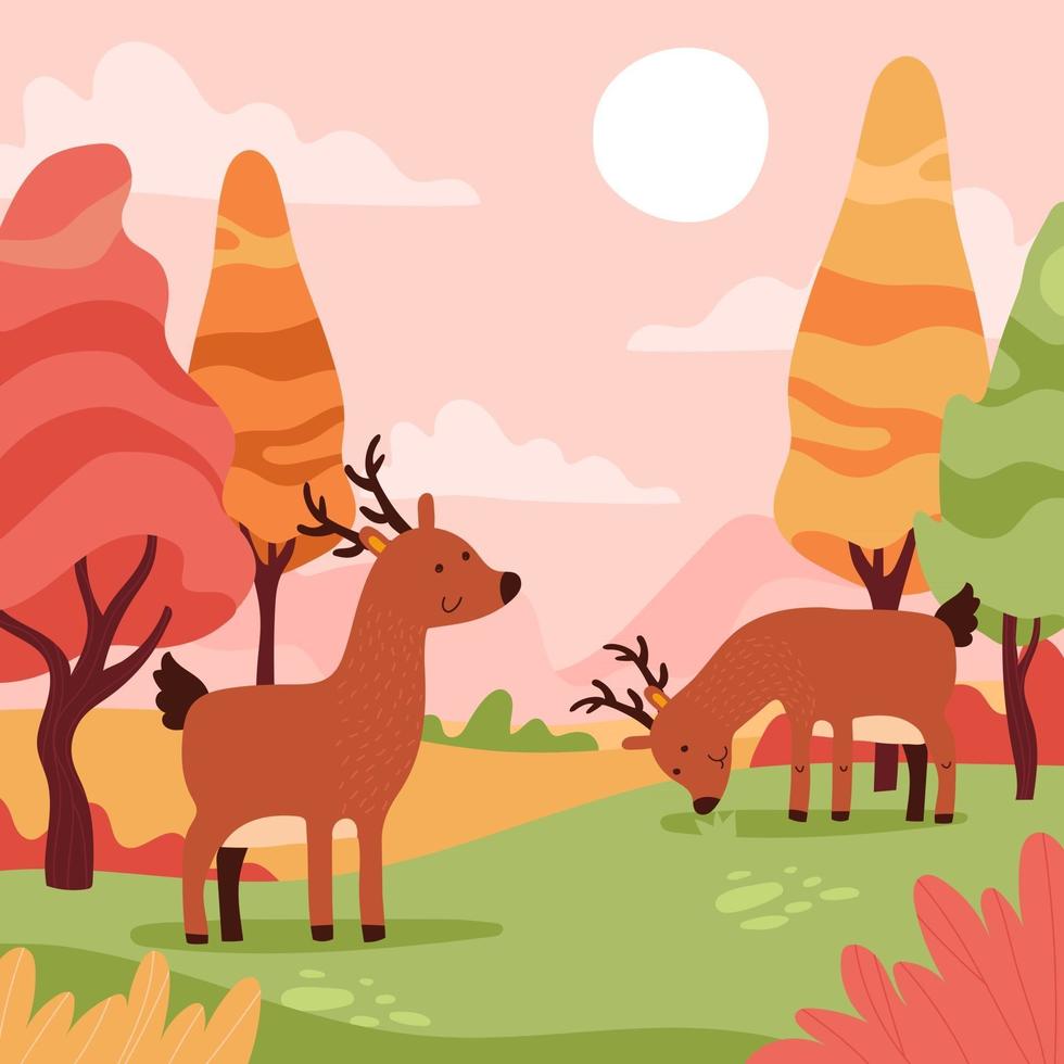 animales paisaje de otoño vector