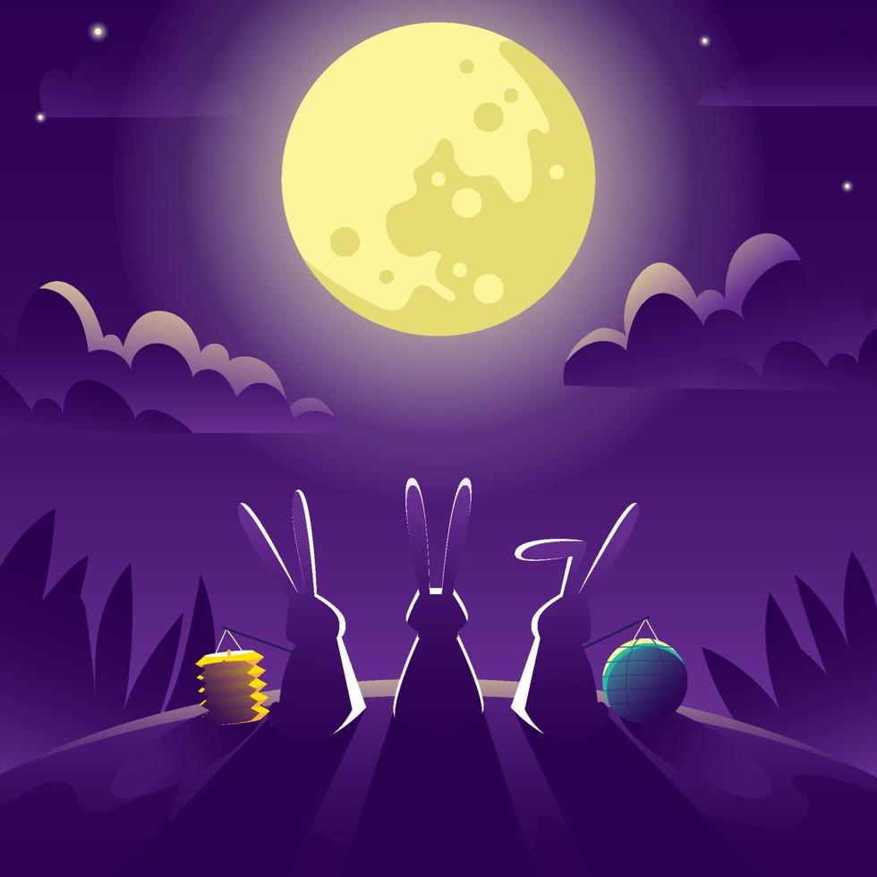 Three Rabbits Watching Full Moon vector