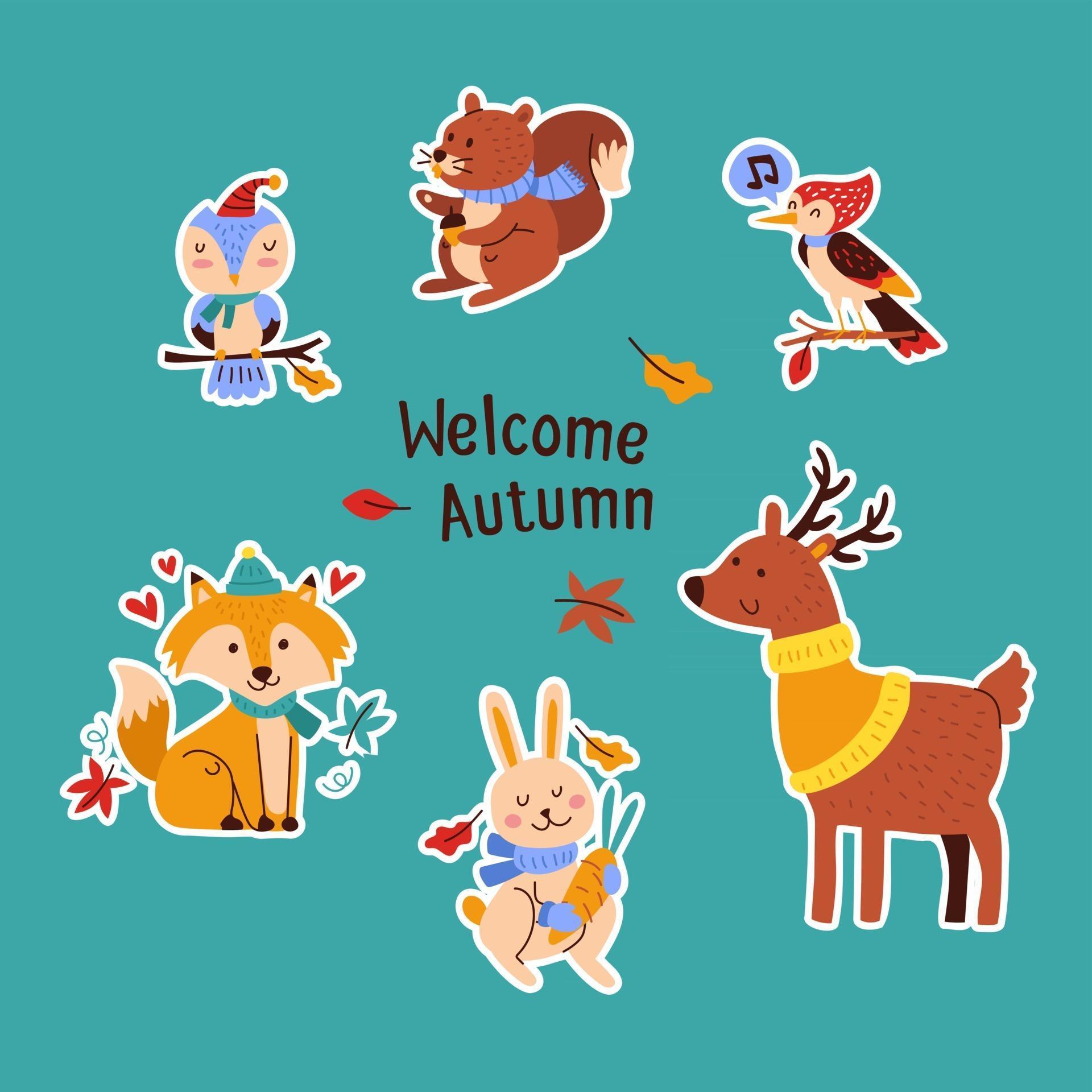 Autumn Animals Sticker Pack 3018631 Vector Art at Vecteezy