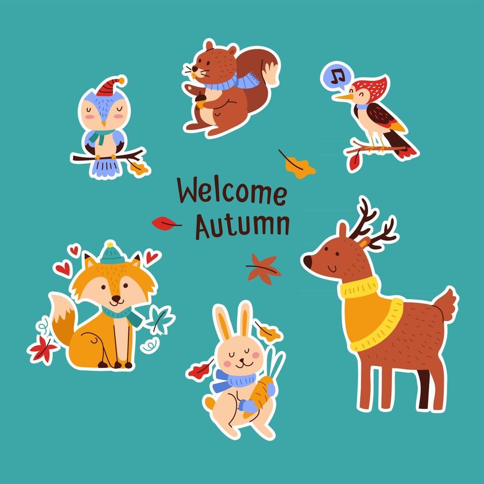 Autumn Animals Sticker Pack vector