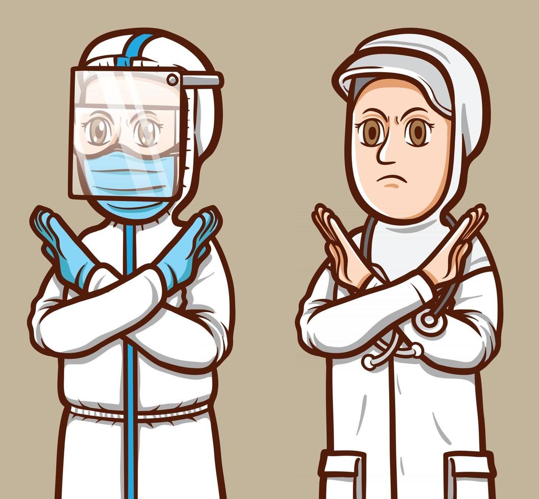 female doctors in arms crossed pose isolated illustration vector