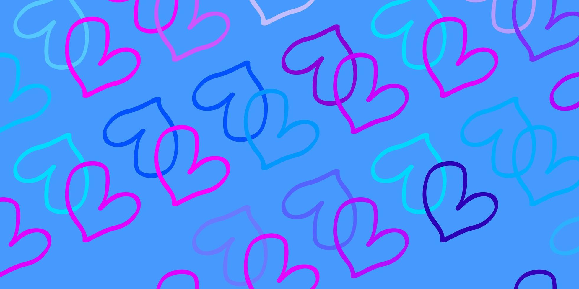 Light Pink, Blue vector background with hearts.