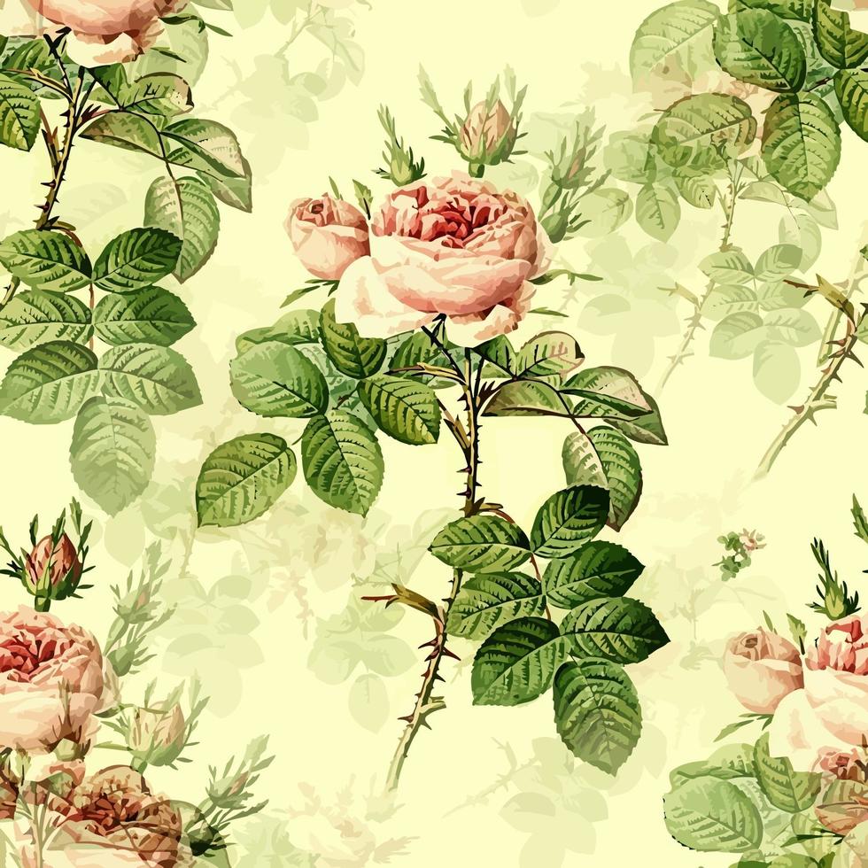 Pink Rose Flower Foliage Pattern vector