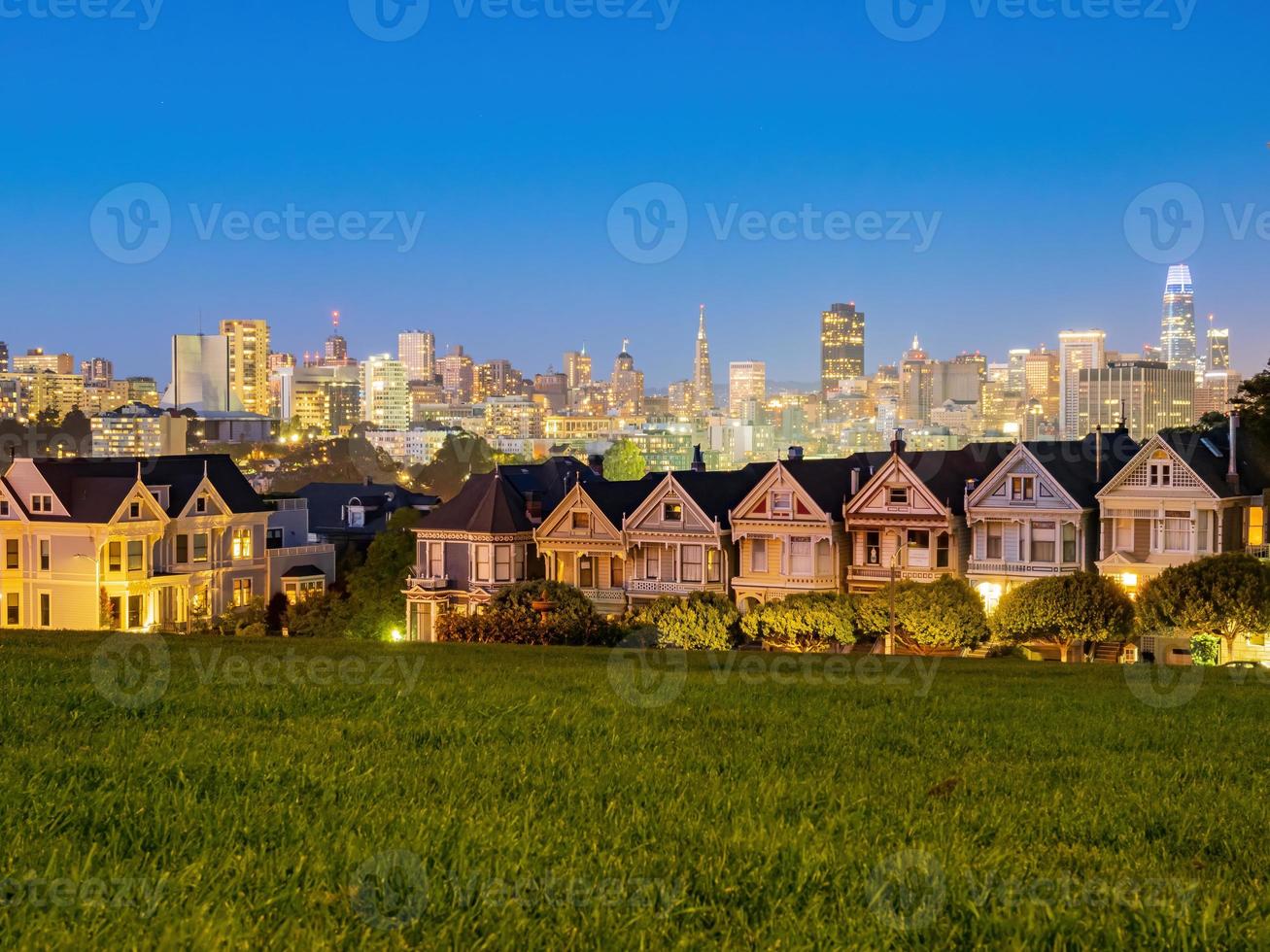 The famous Painted Ladies with the skyline of San Francisco, California, USA photo