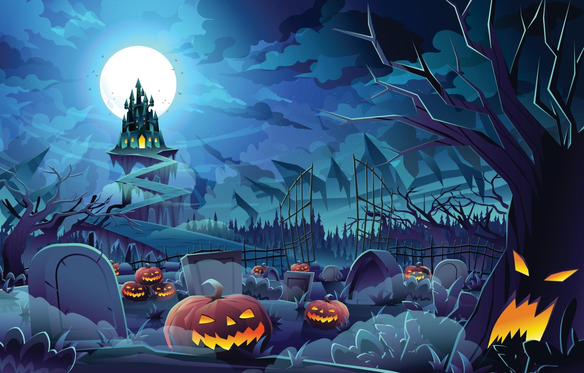 Halloween Night Scenery Concept 3019314 Vector Art at Vecteezy