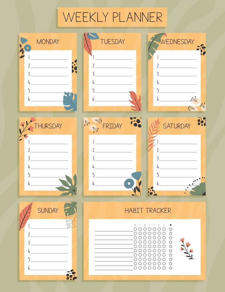 tropical weekly planner concept vector
