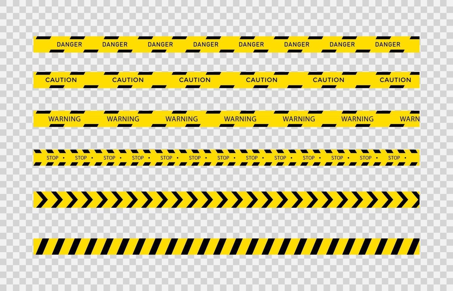 cintas de precaución negras y amarillas. juego de rayas de línea de cinta de advertencia. vector. vector