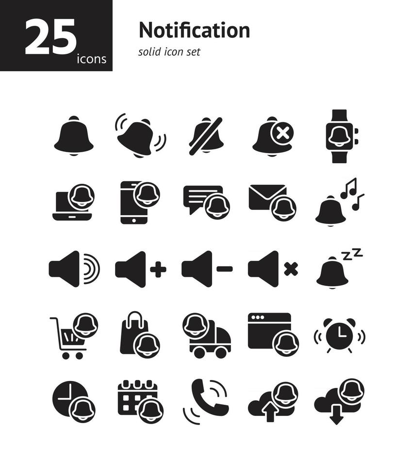 Notification solid icon set. vector