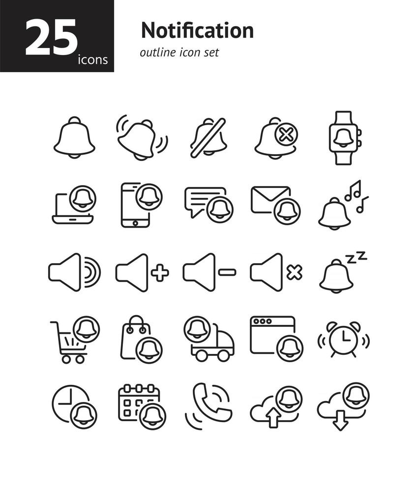 Notification outline icon set. vector