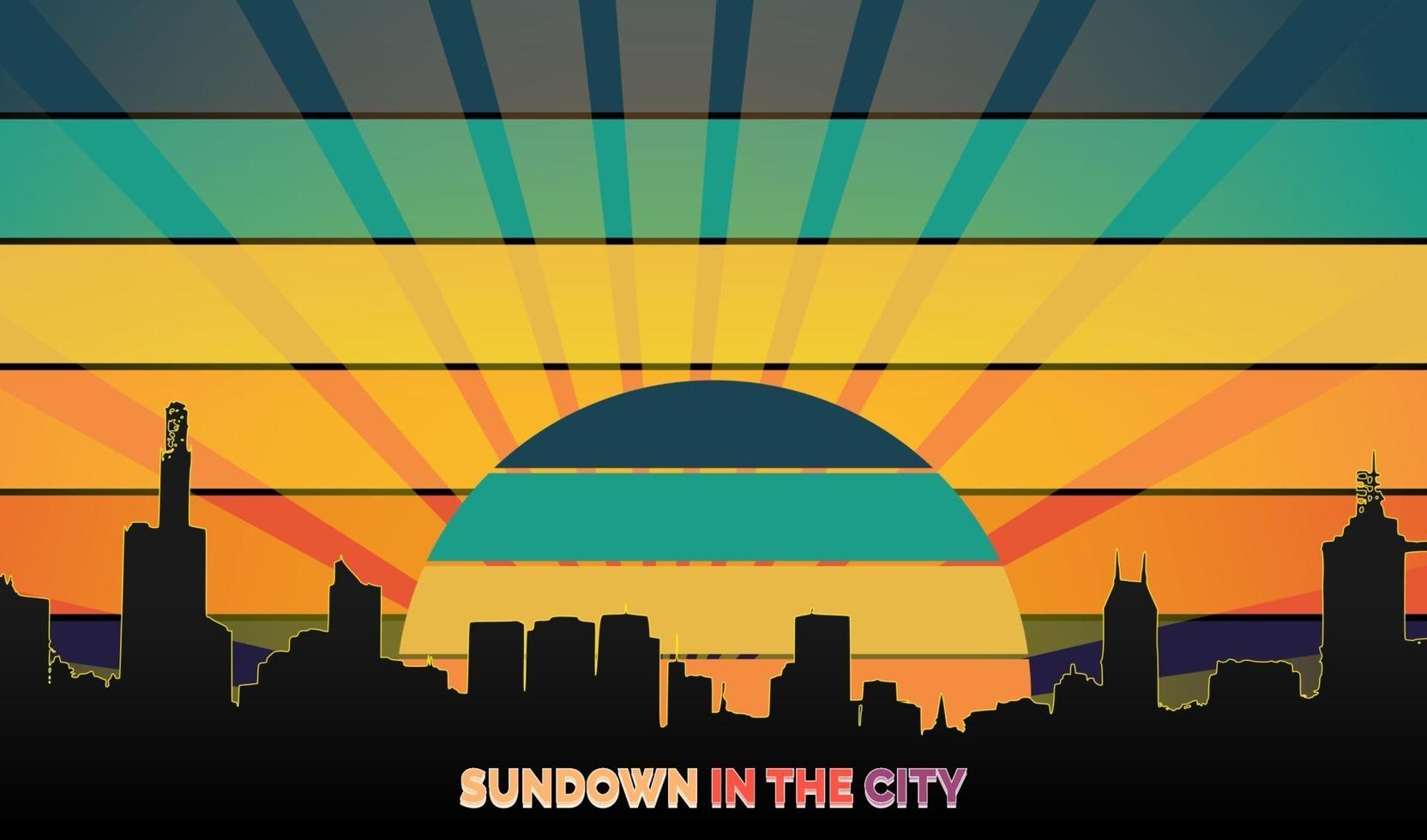 sundown in the city retro style vector