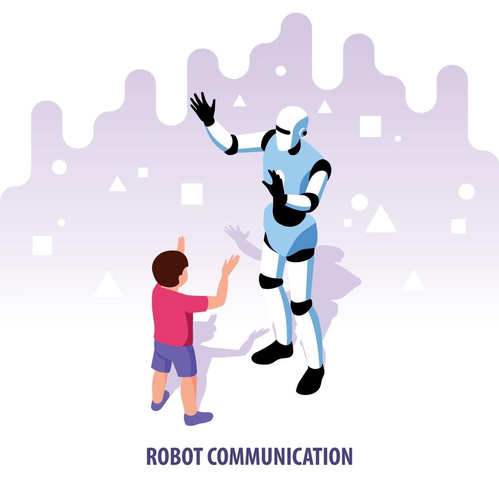 Ilustración de vector de composición de comunicación de robot isométrico