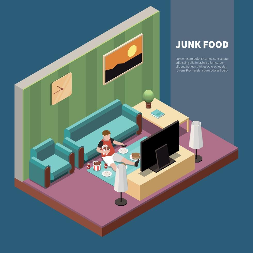 Gluttony Isometric Illustration Vector Illustration