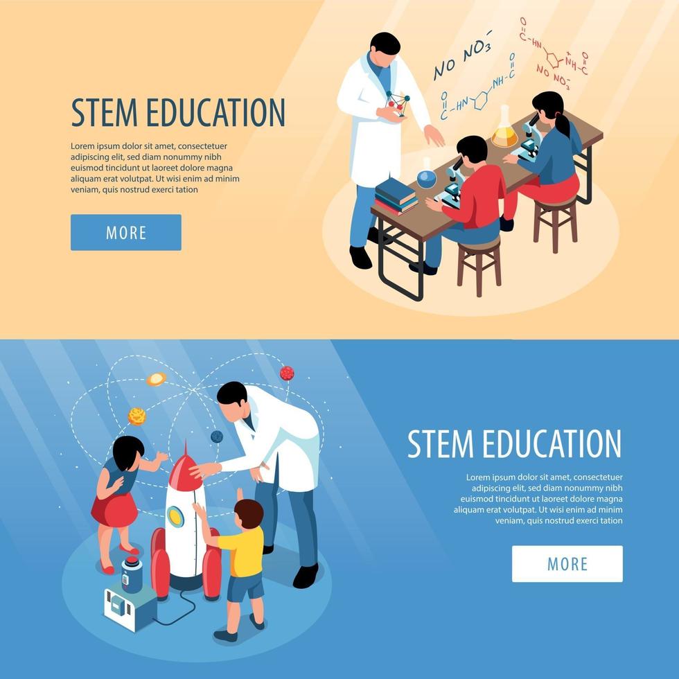 STEM Horizontal Banners Set Vector Illustration