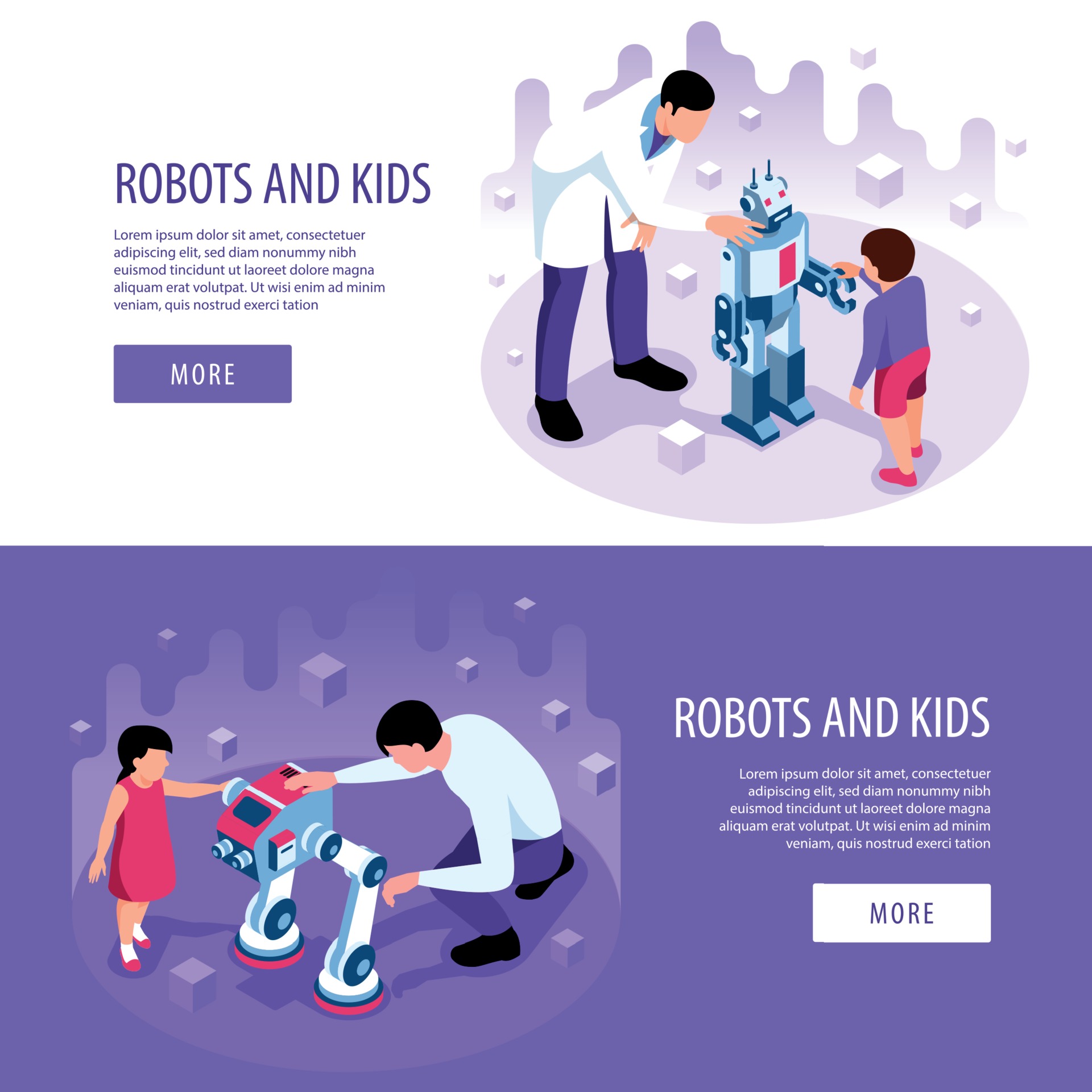 Children Robotics Horizontal Banners Vector Illustration 3020153 Vector