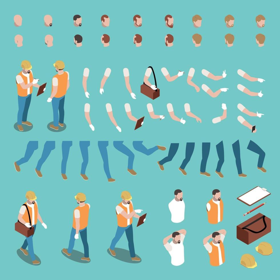 Isometric Male Character Constructor Vector Illustration