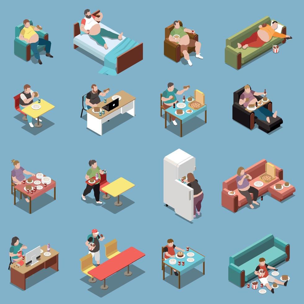 Gluttony Isometric Icons Set Vector Illustration