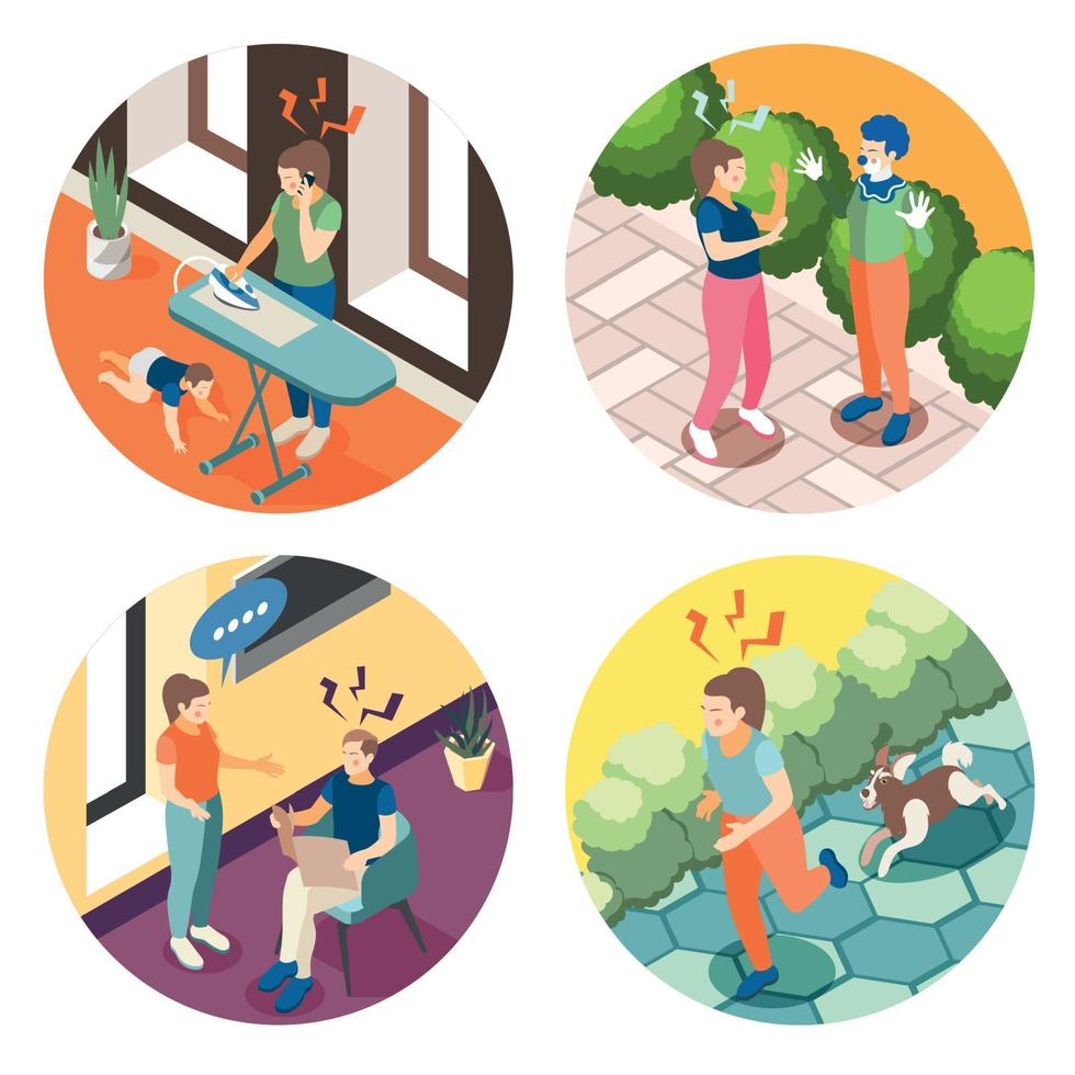 Depression Stress Isometric Concept Vector Illustration
