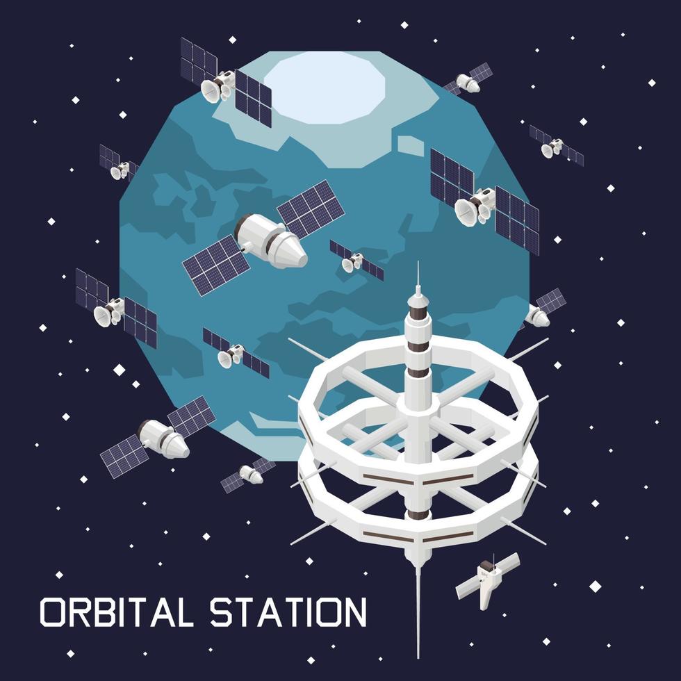 Ilustración de vector de composición isométrica de nave espacial