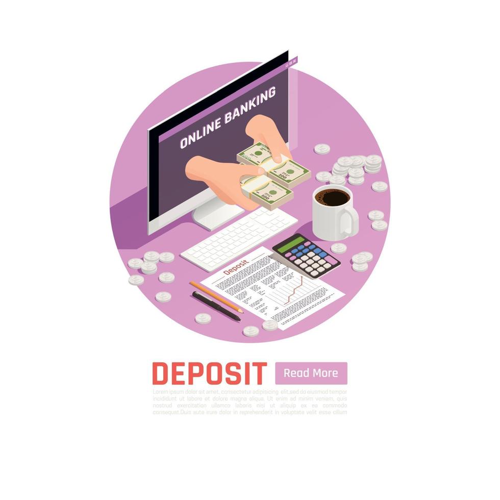 Online Banking Deposit Background Vector Illustration