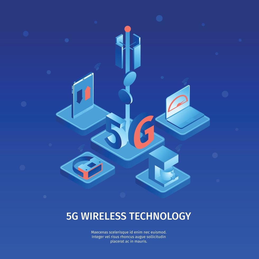 Isometric 5G Wireless Background Vector Illustration