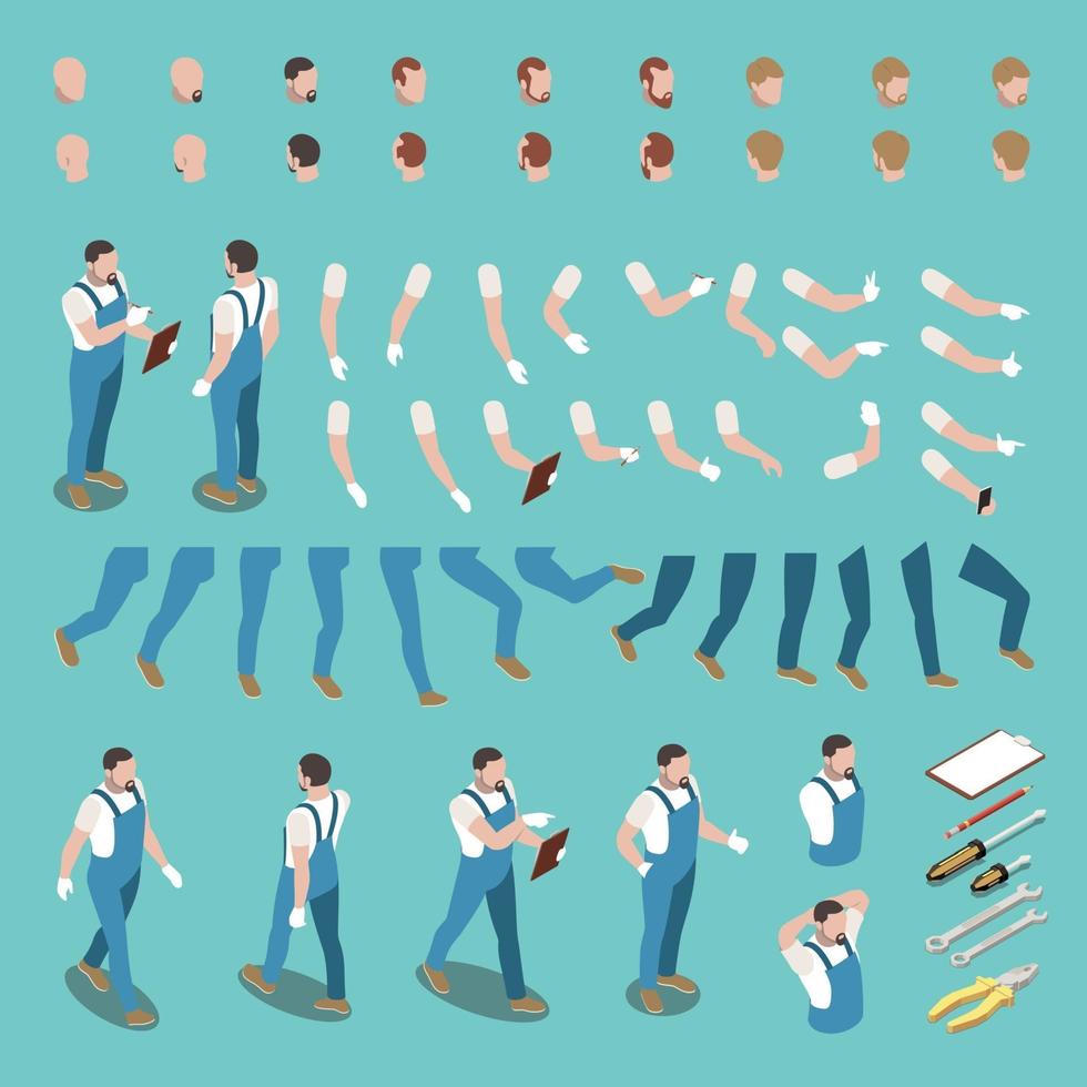 Isometric Character Constructor Vector Illustration