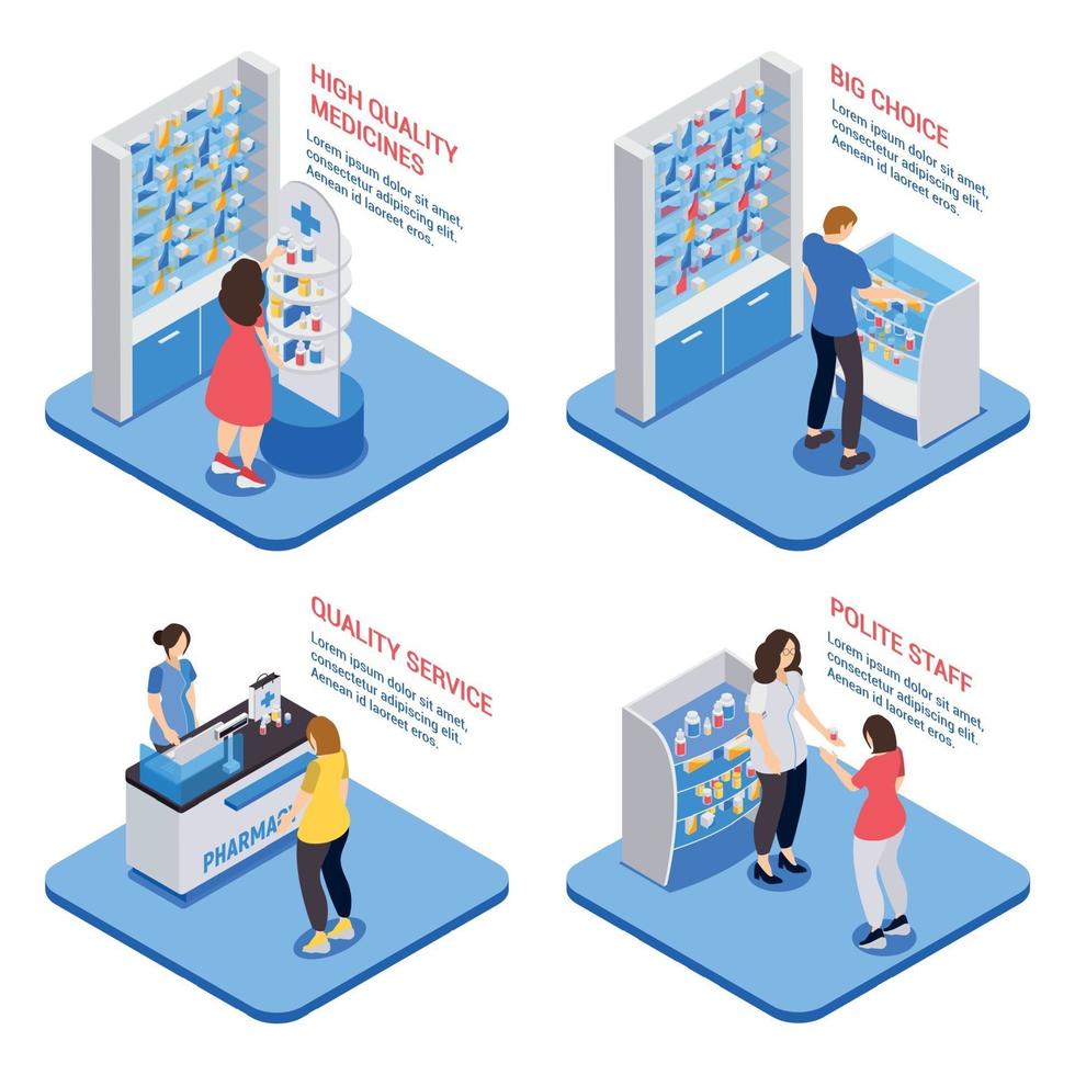 Pharmacy Isometric 2x2 Design Concept Vector Illustration