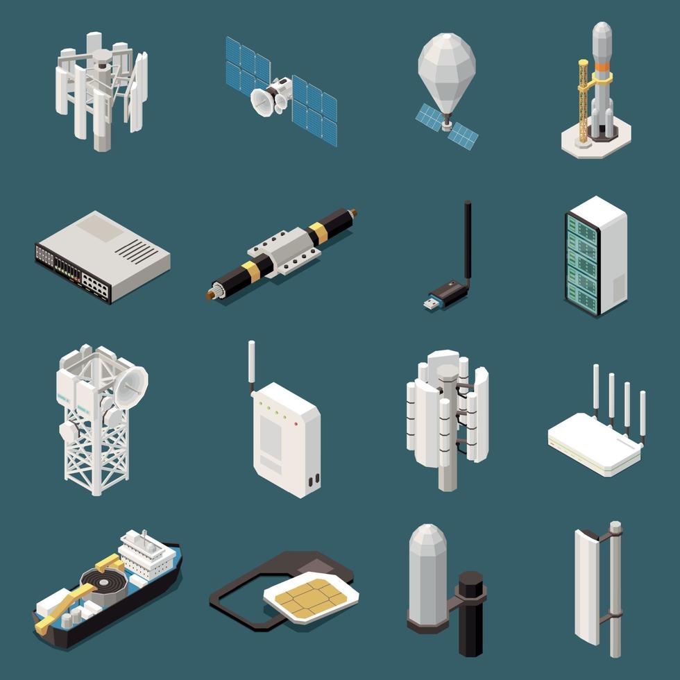 Internet Isometric Icons Set Vector Illustration