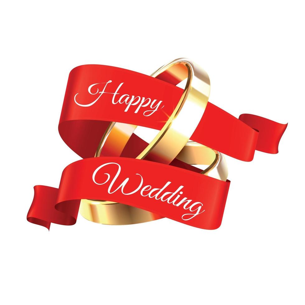 Happy Wedding Rings Composition Vector Illustration
