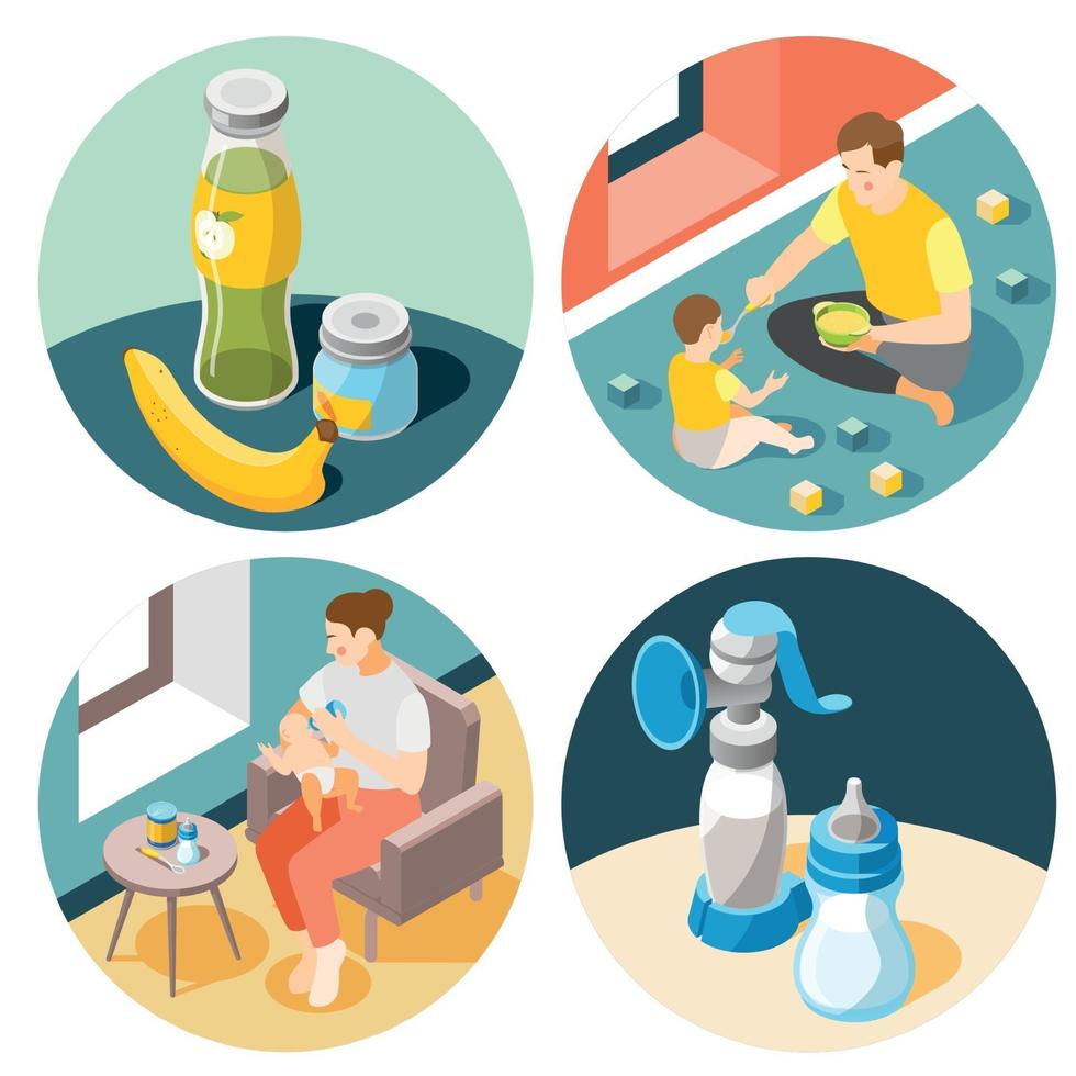 Baby Feeding Isometric Concept Vector Illustration