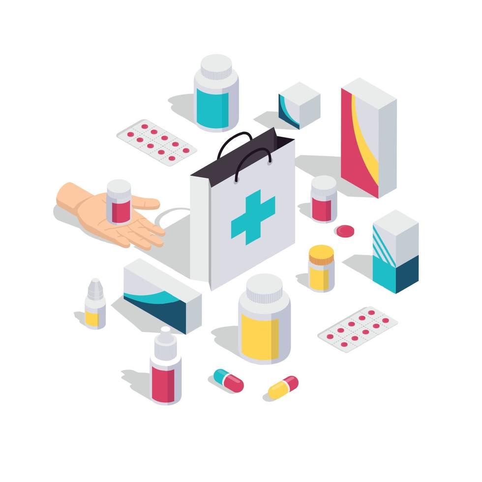 Pharmacy Isometric Design Concept Vector Illustration