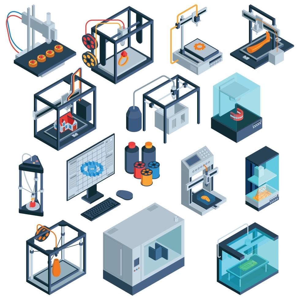 3D Print Isometric Collection Vector Illustration