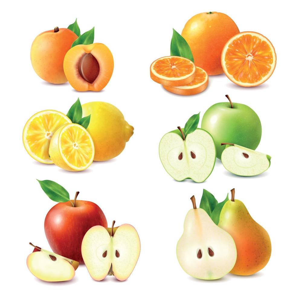 Ilustración de vector de conjunto realista de frutas
