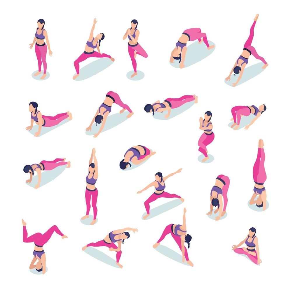 Fitness Yoga Woman Set Vector Illustration