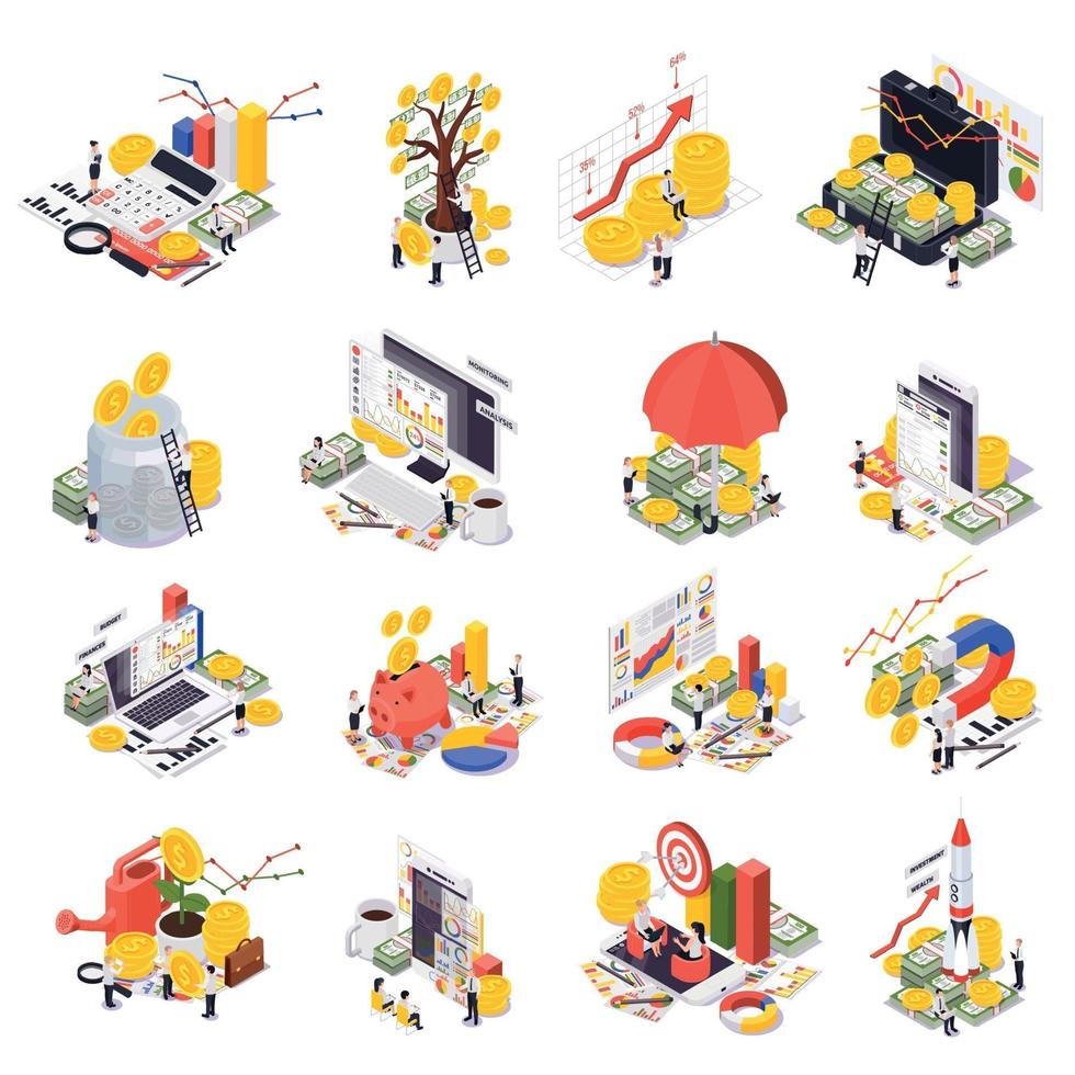 Wealth Management Isometric Icon Set Vector Illustration