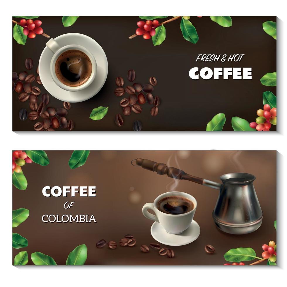 Realistic Coffee Banner Set Vector Illustration