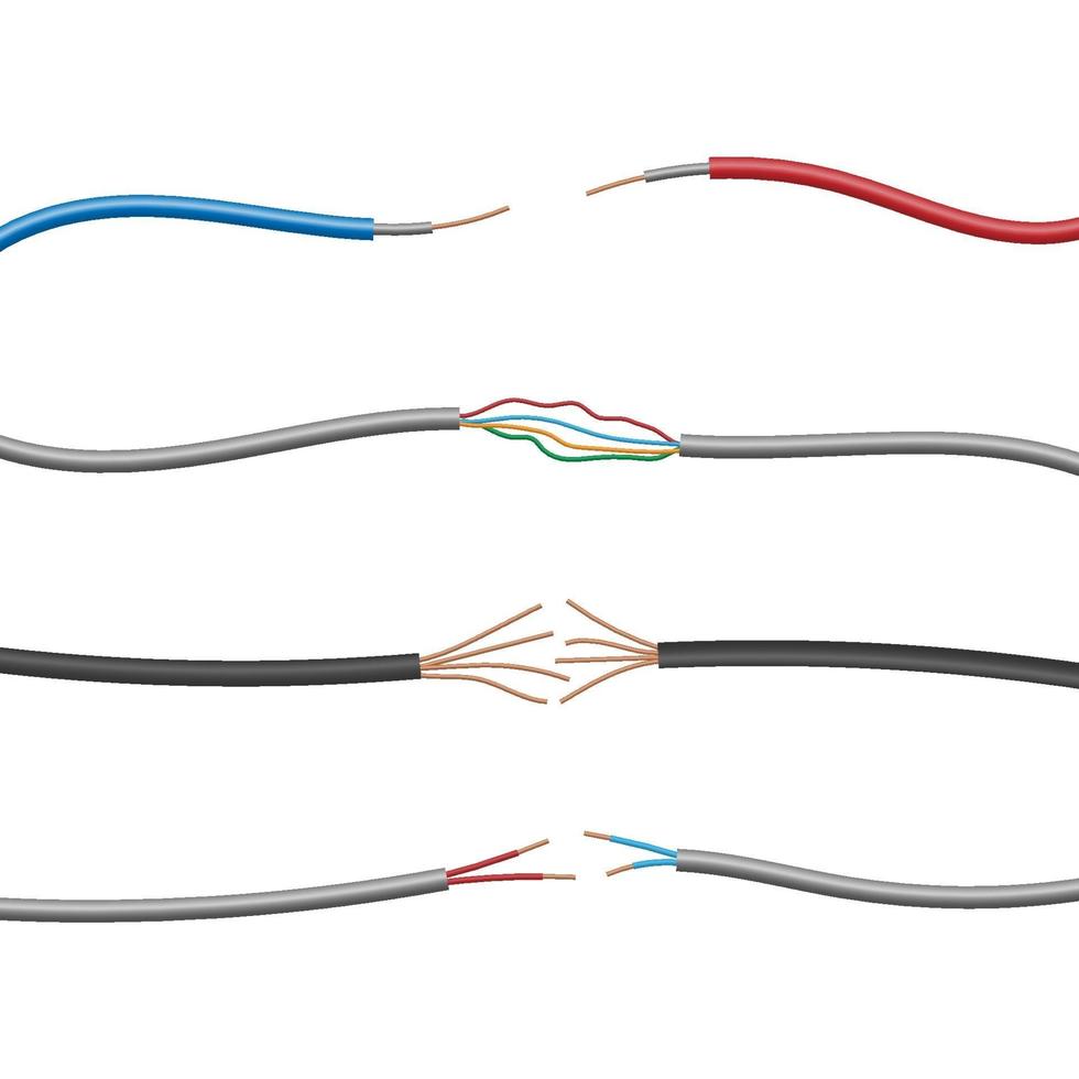 Set of electric cable wire isolated on white background vector