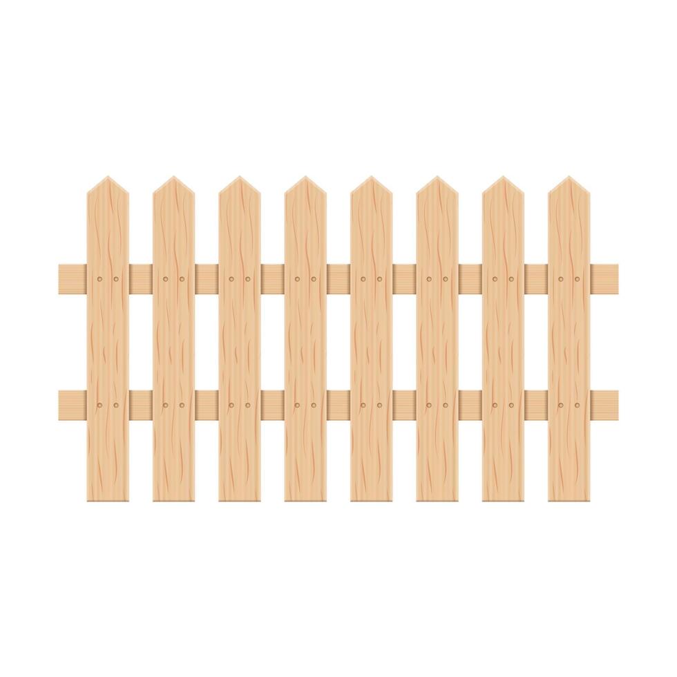 Wooden garden fence of planks on white background, vector illustration