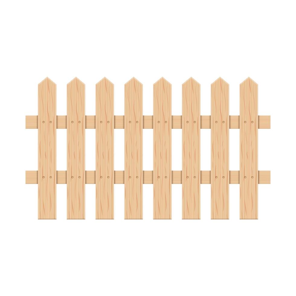 Wooden garden fence of planks on white background, vector illustration