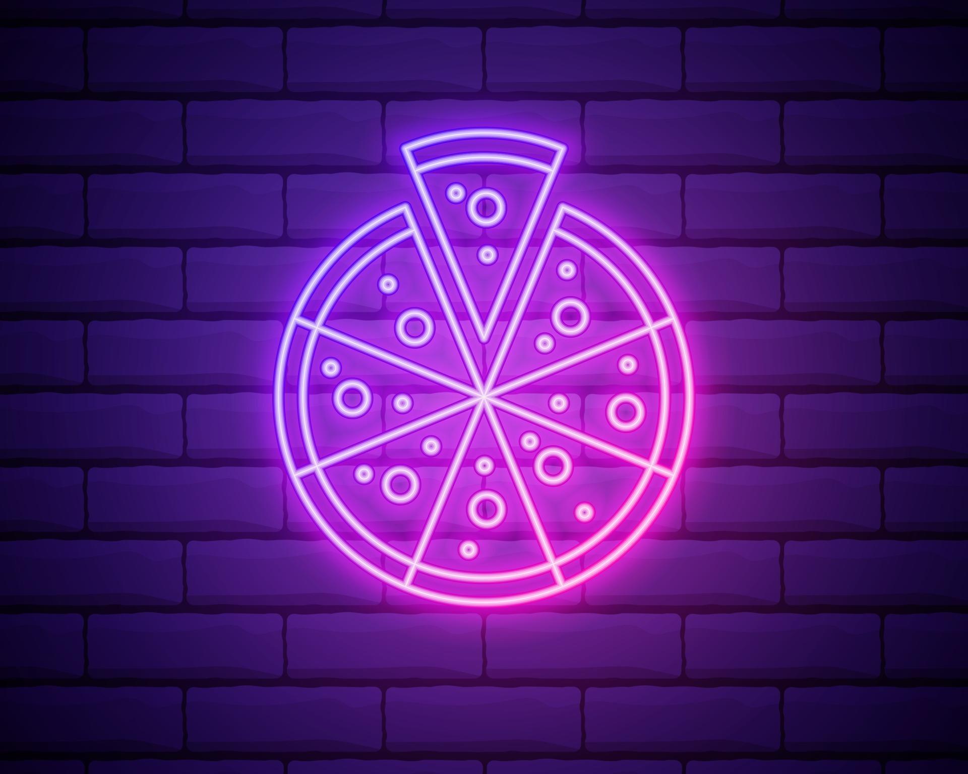 Pizza Neon Sign Vector Pizza Neon Sign On Brick Wall Background